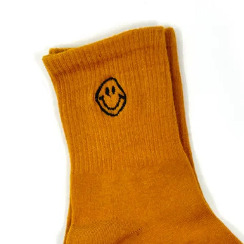 NWT Happy Smiley Face Yellow Ribbed Crew Socks